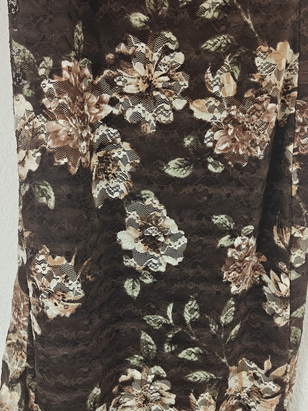J for Justify Floral Lace Strapless Midi Dress Brown Romantic Ruffle Side Slit M - Picture 15 of 16